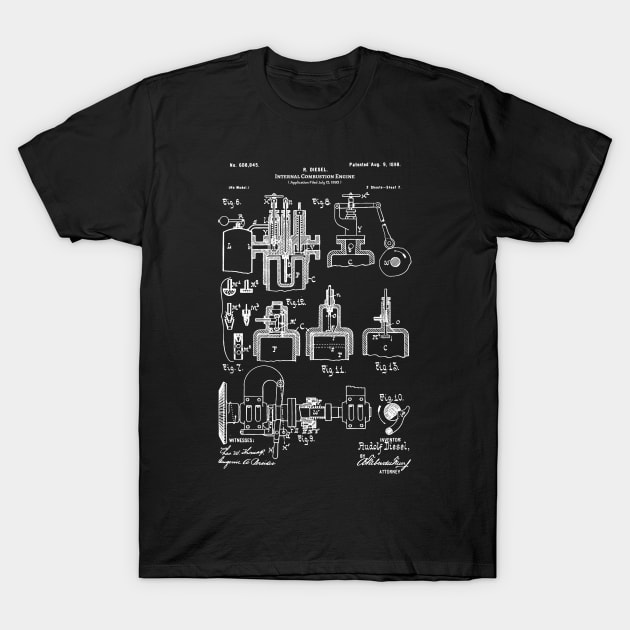 Diesel Engine Patent 1898 Mechanic gift T-Shirt by Anodyle